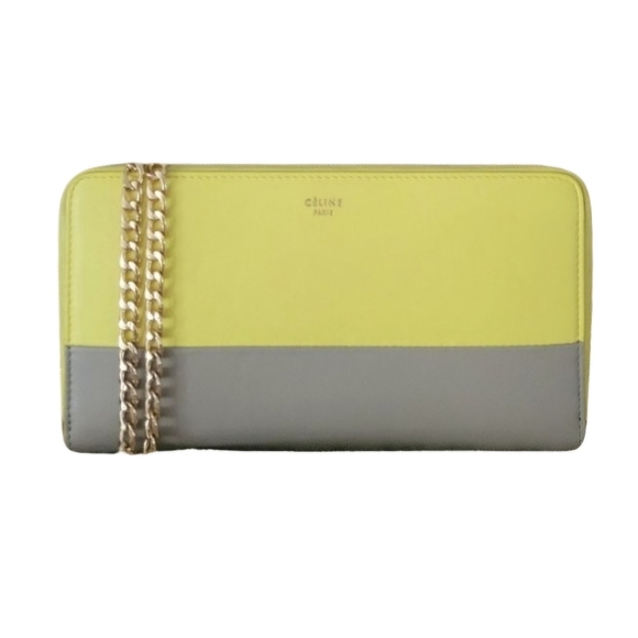 Celine Wallet Leather Bi-color Neon Yellow Beige Continental Large Zippy EUC - Picture 3 of 16